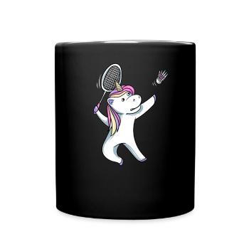 Einhorn Badminton - Tasse einfarbig - Schwarz - Vorne