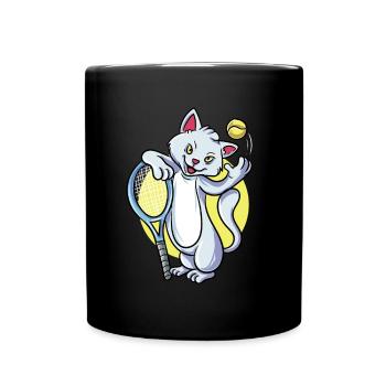 Tennis Katze - Tasse einfarbig - Schwarz - Vorne