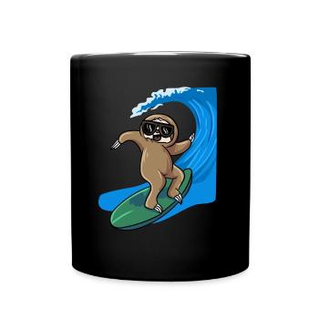 Faultier Surfer Surfbrett Surfen - Tasse einfarbig - Schwarz - Vorne
