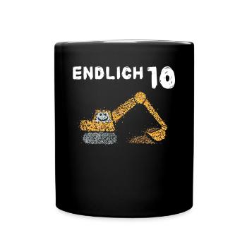 Endlich 10 Zehnter Geburtstag Bagger - Tasse einfarbig - Schwarz - Vorne