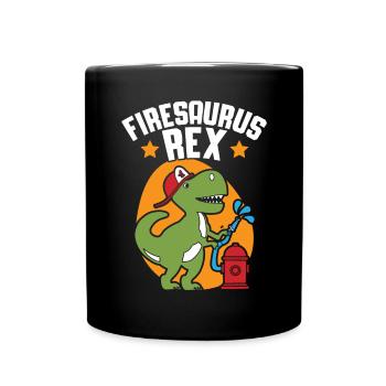 Firesaurus Rex Fireman Fire Firefighter Dinosaur - Full Colour Mug - black - Front