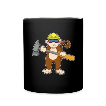 Affe Handwerker Hammer Handwerk - Tasse einfarbig - Schwarz - Vorne