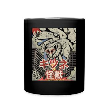 Kaiju Kitsune Neunschwänziger Fuchs Kanagawa Welle - Tasse einfarbig - Schwarz - Vorne