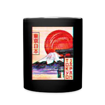 Mount Fuji Tokyo Japan Vaporwave Aesthetics - Full Colour Mug - black - Front