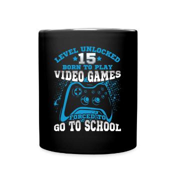 Level Unlocked 15th Birthday Born to Gamble - Full Colour Mug - black - Front
