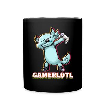 Dabbing Blue Axolotl Gamer, der Videospiele liebt - Tasse einfarbig - Schwarz - Vorne