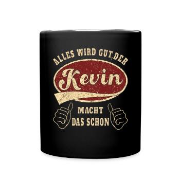 Kevin alles wird gut der Kevin ist jetzt da Retro - Tasse einfarbig - Schwarz - Vorne