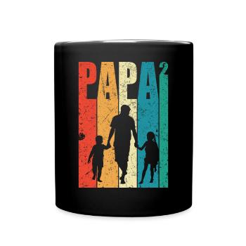 Papa Hoch 2 Dad Hoch 2 Kinder Zweifacher Vater - Tasse einfarbig - Schwarz - Vorne