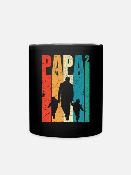 Papa Hoch 2 Dad Hoch 2 Kinder Zweifacher Vater - Tasse einfarbig - Schwarz