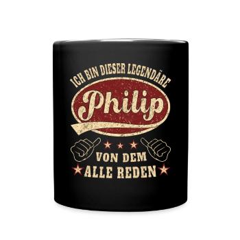 Philip ich bin dieser legendäre Philip Retro - Tasse einfarbig - Schwarz - Vorne