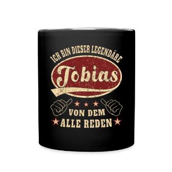 Tobias ich bin dieser legendäre Tobias Retro - Tasse einfarbig - Schwarz - Vorne