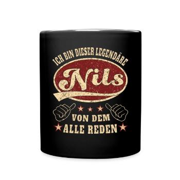Nils ich bin dieser legendäre Nils Retro - Tasse einfarbig - Schwarz - Vorne