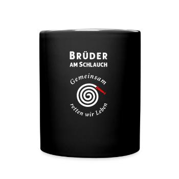 Brüder am Schlauch - Feuerwehr 112 - Tasse einfarbig - Schwarz - Vorne