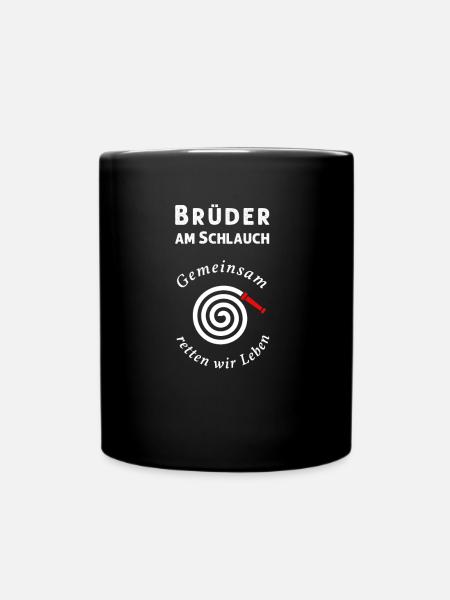 Brüder am Schlauch - Feuerwehr 112 - Tasse einfarbig - Schwarz