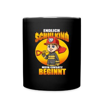 Endlich Schulkind Mein Einsatz Beginnt Shirt - - Tasse einfarbig - Schwarz - Vorne