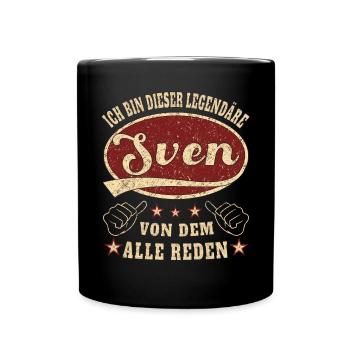 Sven ich bin dieser legendäre Sven Retro - Tasse einfarbig - Schwarz - Vorne