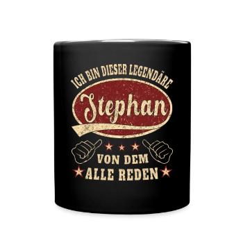 Stephan ich bin dieser legendäre Stephan Retro - Tasse einfarbig - Schwarz - Vorne