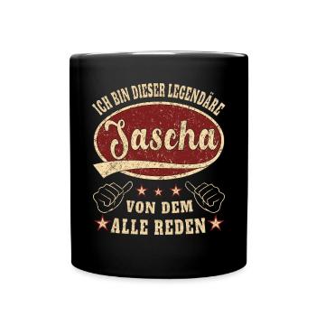 Sascha ich bin dieser legendäre Sascha Retro - Tasse einfarbig - Schwarz - Vorne