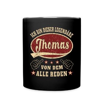 Thomas ich bin dieser legendäre Thomas Retro - Tasse einfarbig - Schwarz - Vorne