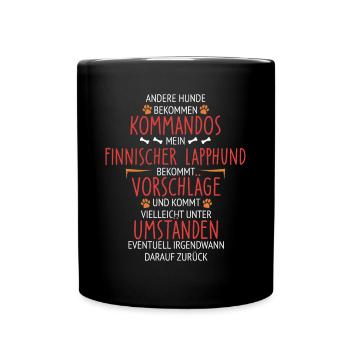 Finnischer Lapphund Kommandos - Tasse einfarbig - Schwarz - Vorne