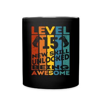 Level 15 Unlocked Birthday for Young Gamers - Full Colour Mug - black - Front