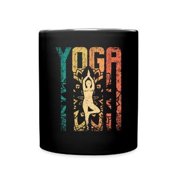 Retro Vintage Yoga - Full Colour Mug - black - Front