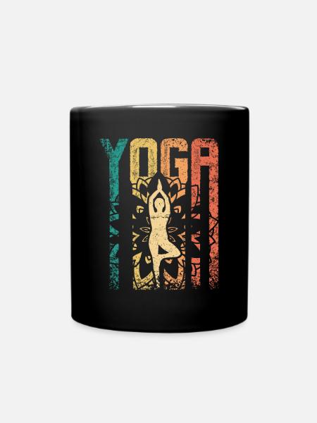 Retro Vintage Yoga - Tasse einfarbig - Schwarz