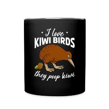 Ich liebe Kiwivögel Sie kacken Kiwis I Neuseeland - Tasse einfarbig - Schwarz - Vorne
