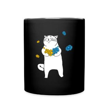 Ukraine Cat Flowers I Stand With Ukraine - Full Colour Mug - black - Front