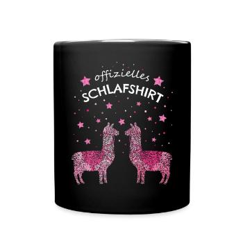 Offizielles Schlafshirt Lama Alpaka - Tasse einfarbig - Schwarz - Vorne