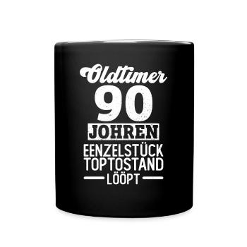 Oldtimer - 90 Johren 90 Geburtstag Plattdeutsch - Tasse einfarbig - Schwarz - Vorne