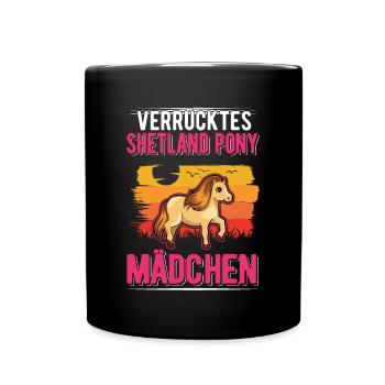Verrücktes Shetland Pony Mädchen Shetland-Pony - Tasse einfarbig - Schwarz - Vorne