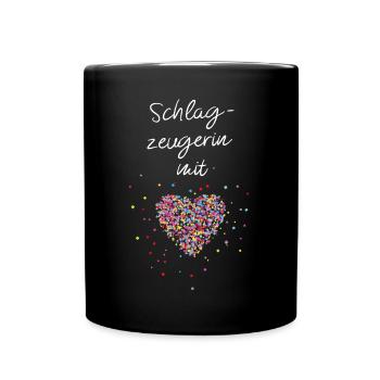 Schlagzeugerin Mit Herz Schlagzeug Musik - Tasse einfarbig - Schwarz - Vorne