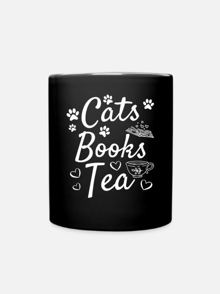 Katzen Bücher Tea Library Buch lesen - Tasse einfarbig - Schwarz