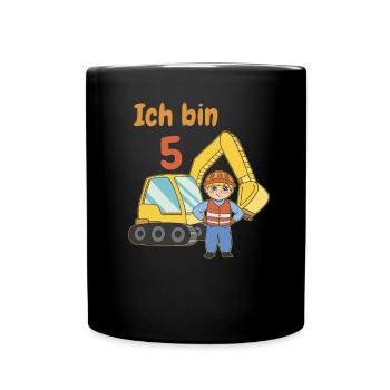 5 Geburtstag Bagger T-Shirt Junge - 5 Jahre - Tasse einfarbig - Schwarz - Vorne