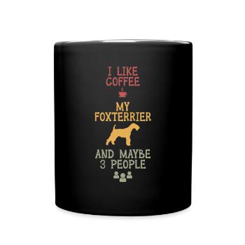 J’aime le café mon foxterrier et peut-être 3 personnes - Mug uni - noir - Devant