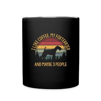 J’aime le café mon foxterrier et peut-être 3 personnes - Mug uni - noir - Devant