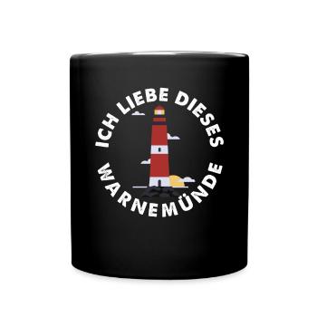 Ich liebe dieses Warnemünde Ostsee mit Leuchtturm - Tasse einfarbig - Schwarz - Vorne