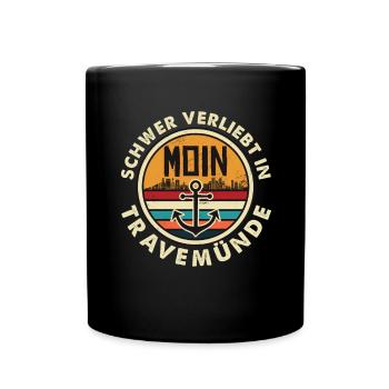Travemünde Ostsee - Moin Leuchtturm Anker - Tasse einfarbig - Schwarz - Vorne