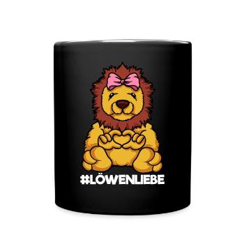 Löwenliebe Löwenmama Löwe Mama Herz - Tasse einfarbig - Schwarz - Vorne