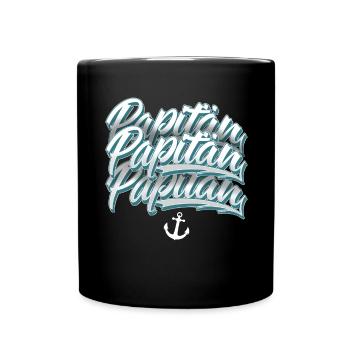 Papitän Segeln Segler Kapitän Papa Vater - Tasse einfarbig - Schwarz - Vorne