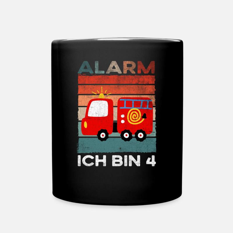 Feuerwehr Geburtstag Alarm Ich Bin 4 Jahre Retro - Tasse einfarbig - Schwarz