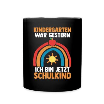 Schulkind Schüler Regenbogen Einschulung Schulanfa - Tasse einfarbig - Schwarz - Vorne