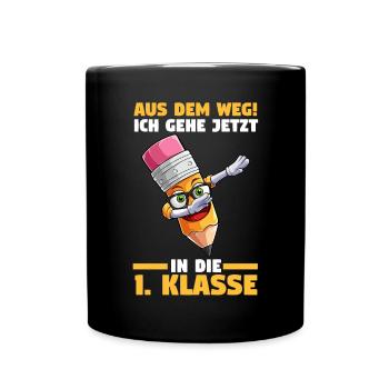Schulkind 1 Klasse Schüler Schulanfang Einschulung - Tasse einfarbig - Schwarz - Vorne