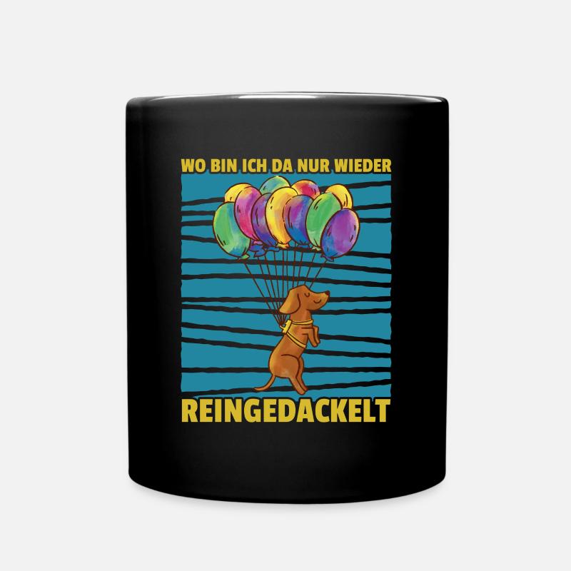 Dackel - Wo bin ich da nur wieder reingedackelt - Tasse einfarbig - Schwarz