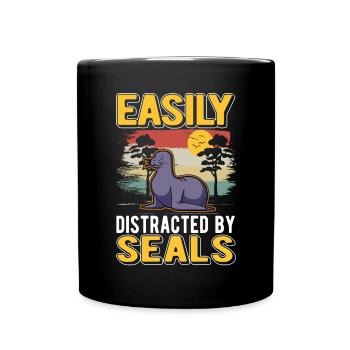 Easily distracted by Seal Robbe Seelöwe - Tasse einfarbig - Schwarz - Vorne