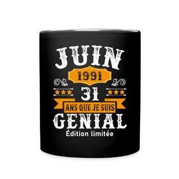 31 Ans Anniversaire Vintage Né(e) en Juin 1991 - Mug uni - noir - Devant