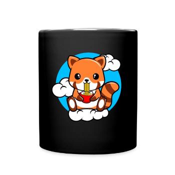 Red Panda Sitting On A Cloud And Eating Ramen - Full Colour Mug - black - Front