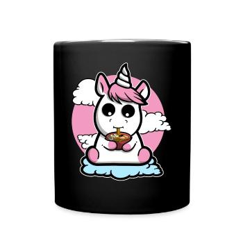 Unicorn Sitting On A Cloud And Eating Ramen - Full Colour Mug - black - Front
