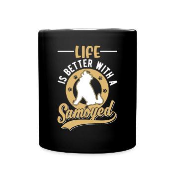 La vie est meilleure avec un Samoyède Samojède - Mug uni - noir - Devant